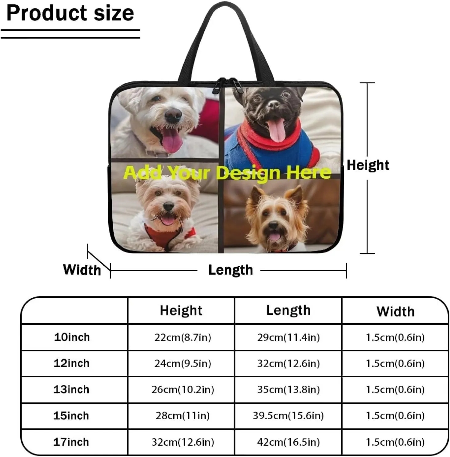 Custom Photo Laptop Sleeve Add Your Photo & Your Family Photo Your Pet Photo Custom Personalized 10 Inch Computer Bag Fashion Computer Carrying Case with Handle Upload Photo