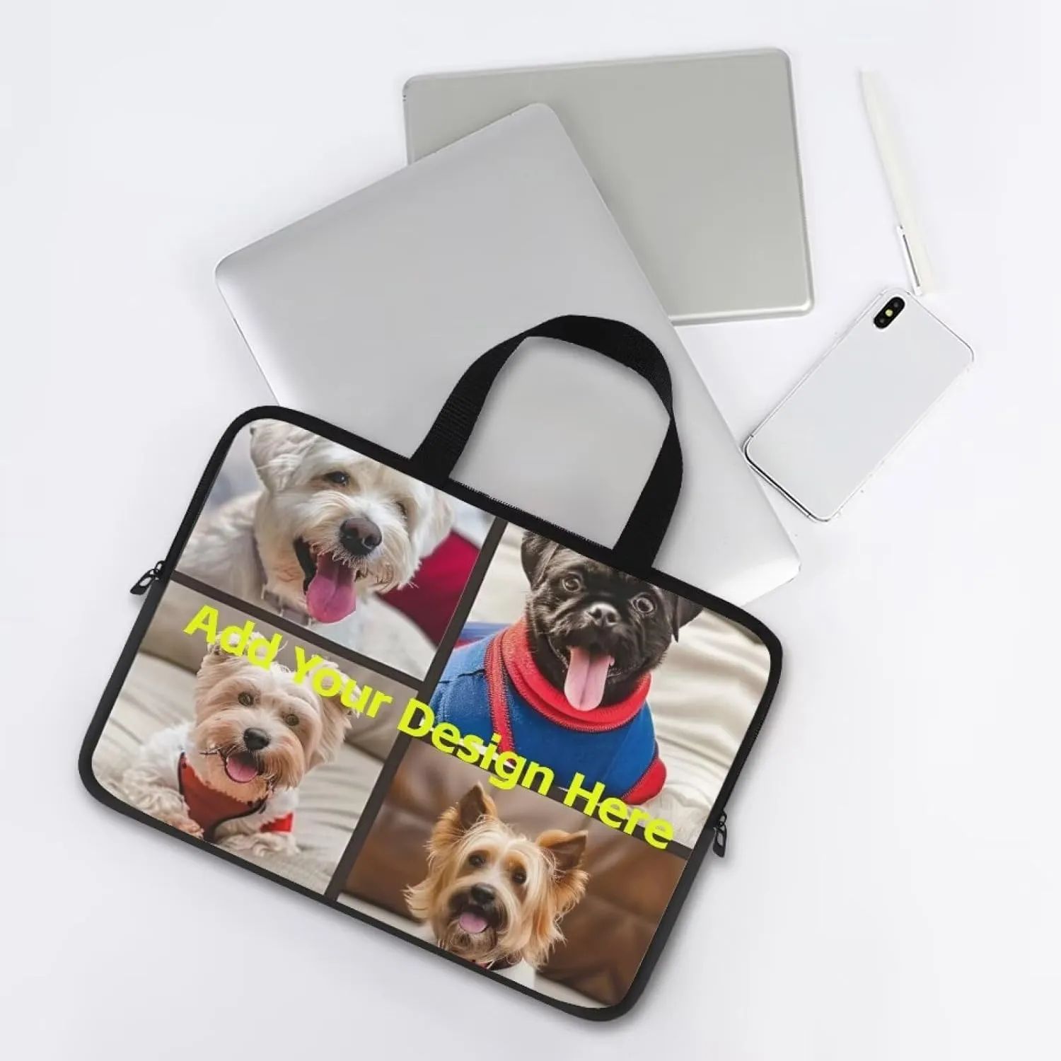 Custom Photo Laptop Sleeve Add Your Photo & Your Family Photo Your Pet Photo Custom Personalized 10 Inch Computer Bag Fashion Computer Carrying Case with Handle Upload Photo