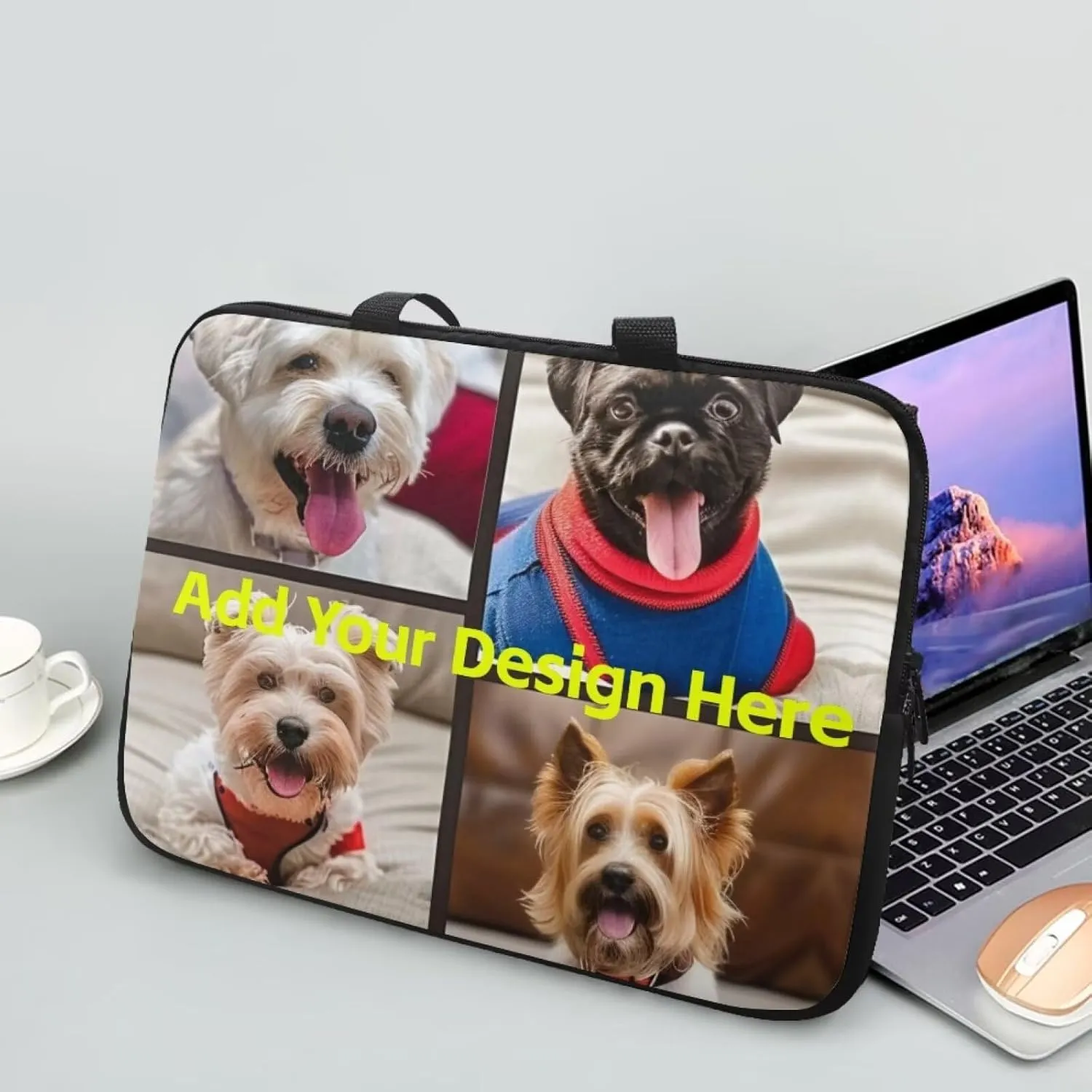 Custom Photo Laptop Sleeve Add Your Photo & Your Family Photo Your Pet Photo Custom Personalized 10 Inch Computer Bag Fashion Computer Carrying Case with Handle Upload Photo