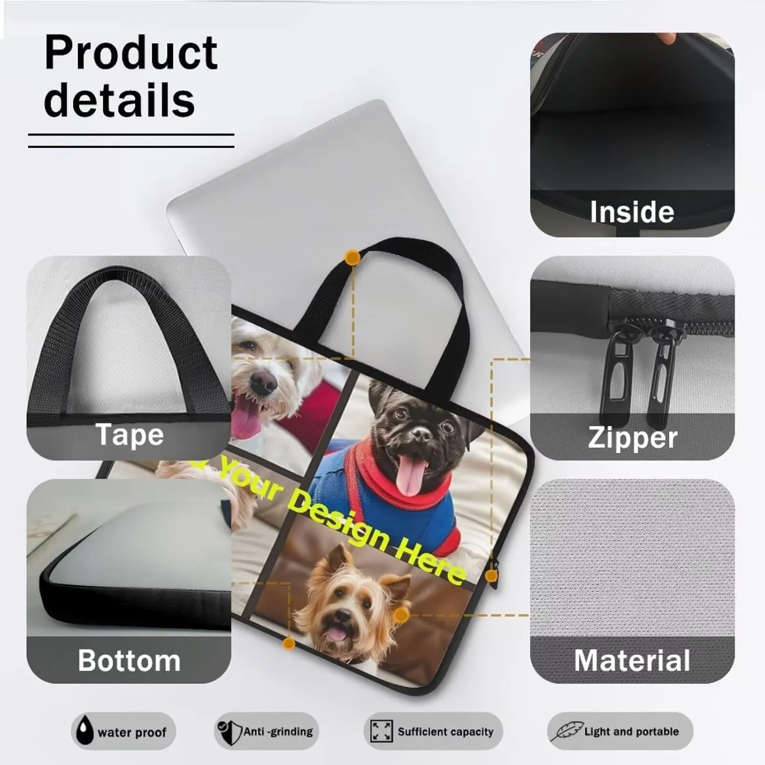 Custom Photo Laptop Sleeve Add Your Photo & Your Family Photo Your Pet Photo Custom Personalized 10 Inch Computer Bag Fashion Computer Carrying Case with Handle Upload Photo