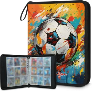 Custom Sports-Card-Binder 4 Pocket 400 PU Card-Collection-Albums 3 Ring Card-Sleeves for MTG,TCG,Sports Cards,Game Cards Soccer Colorful