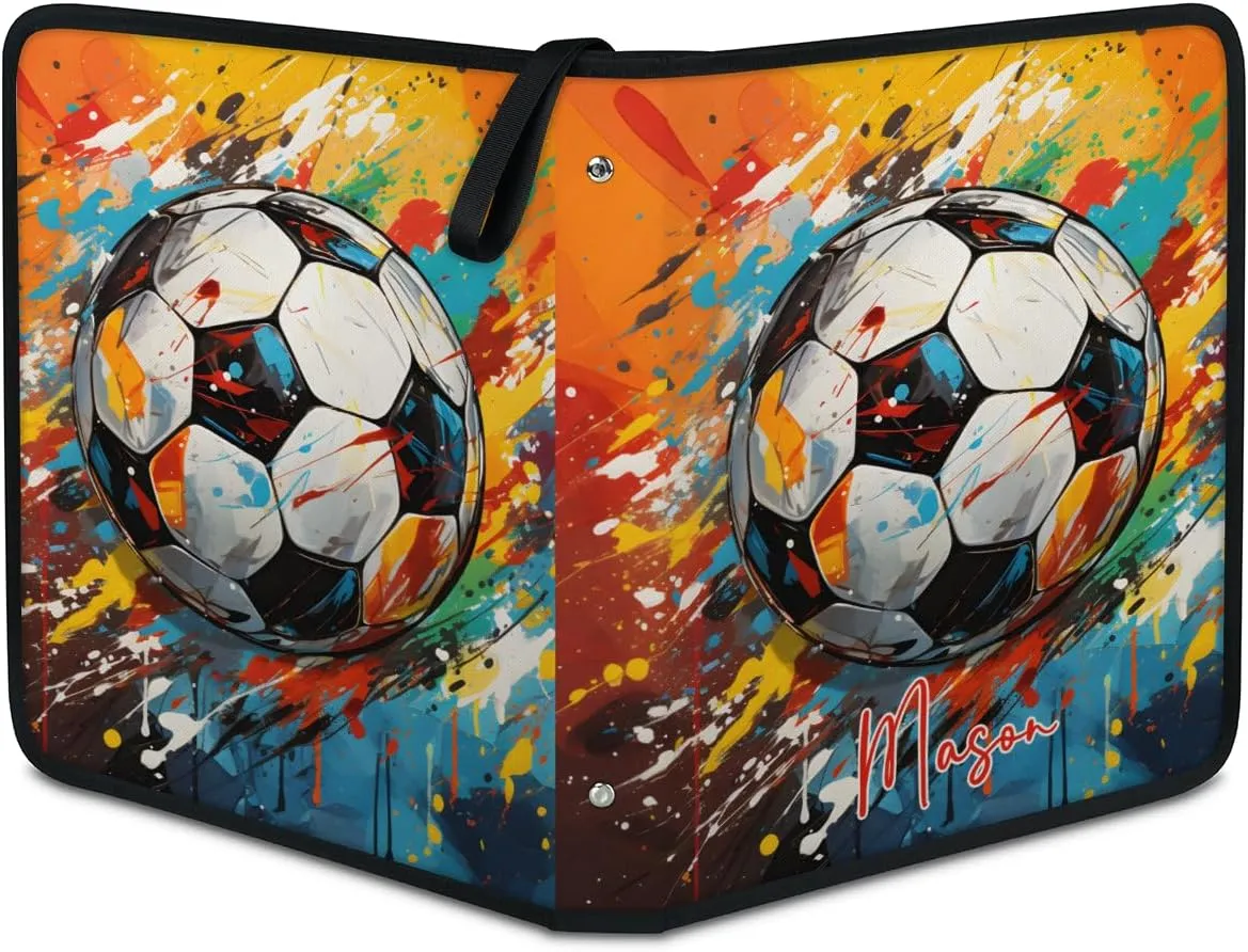 Custom Sports-Card-Binder 4 Pocket 400 PU Card-Collection-Albums 3 Ring Card-Sleeves for MTG,TCG,Sports Cards,Game Cards Soccer Colorful