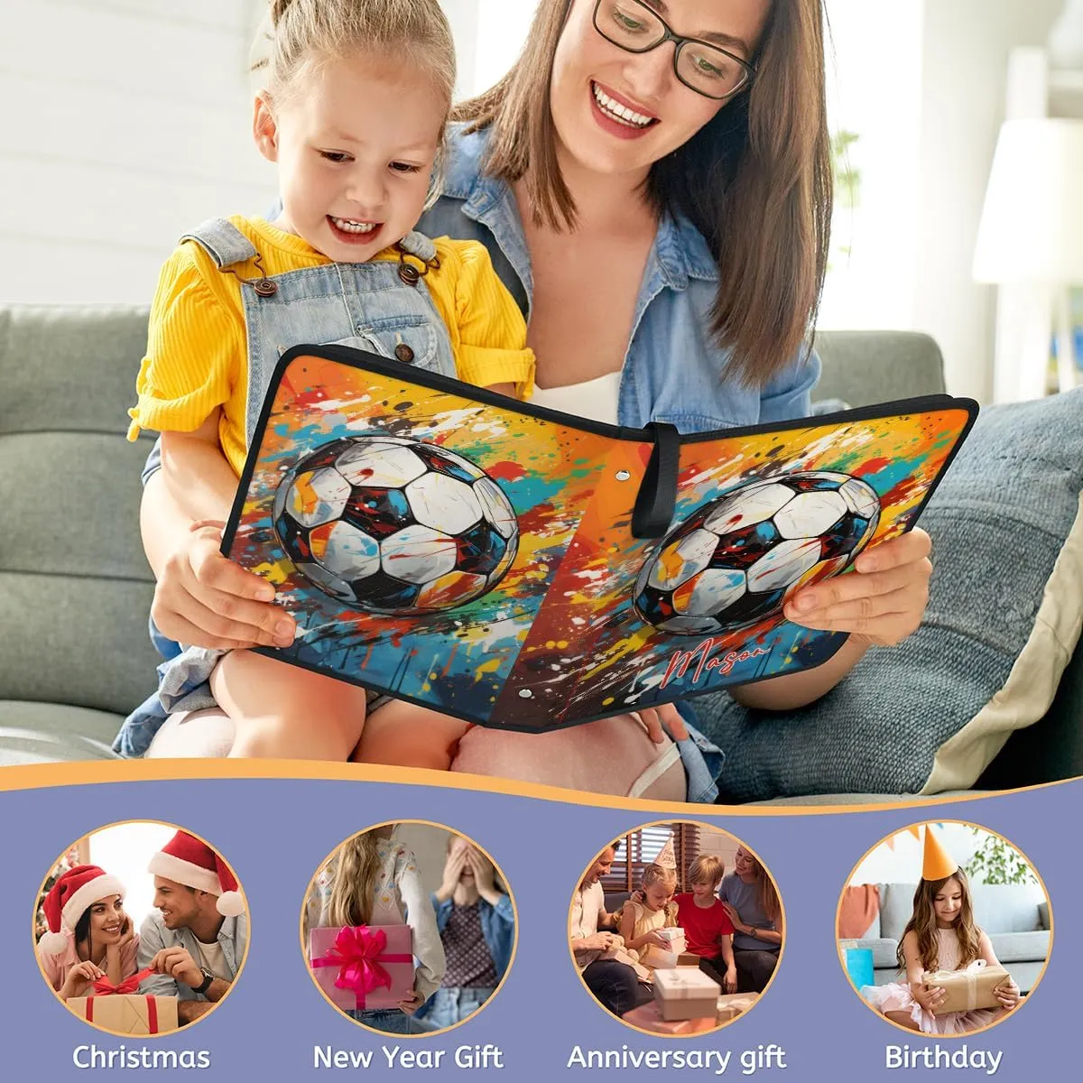 Custom Sports-Card-Binder 4 Pocket 400 PU Card-Collection-Albums 3 Ring Card-Sleeves for MTG,TCG,Sports Cards,Game Cards Soccer Colorful