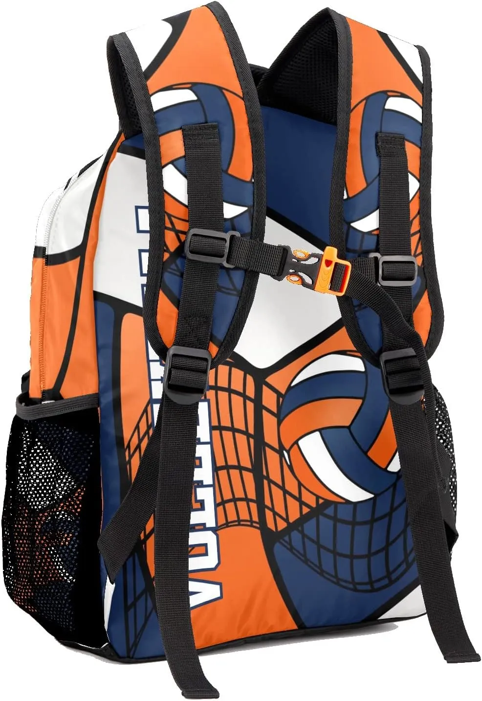 Custom Volleyball Orange Blue White Waterproof Backpack Bookbag with Name for Birthday Holiday Gift