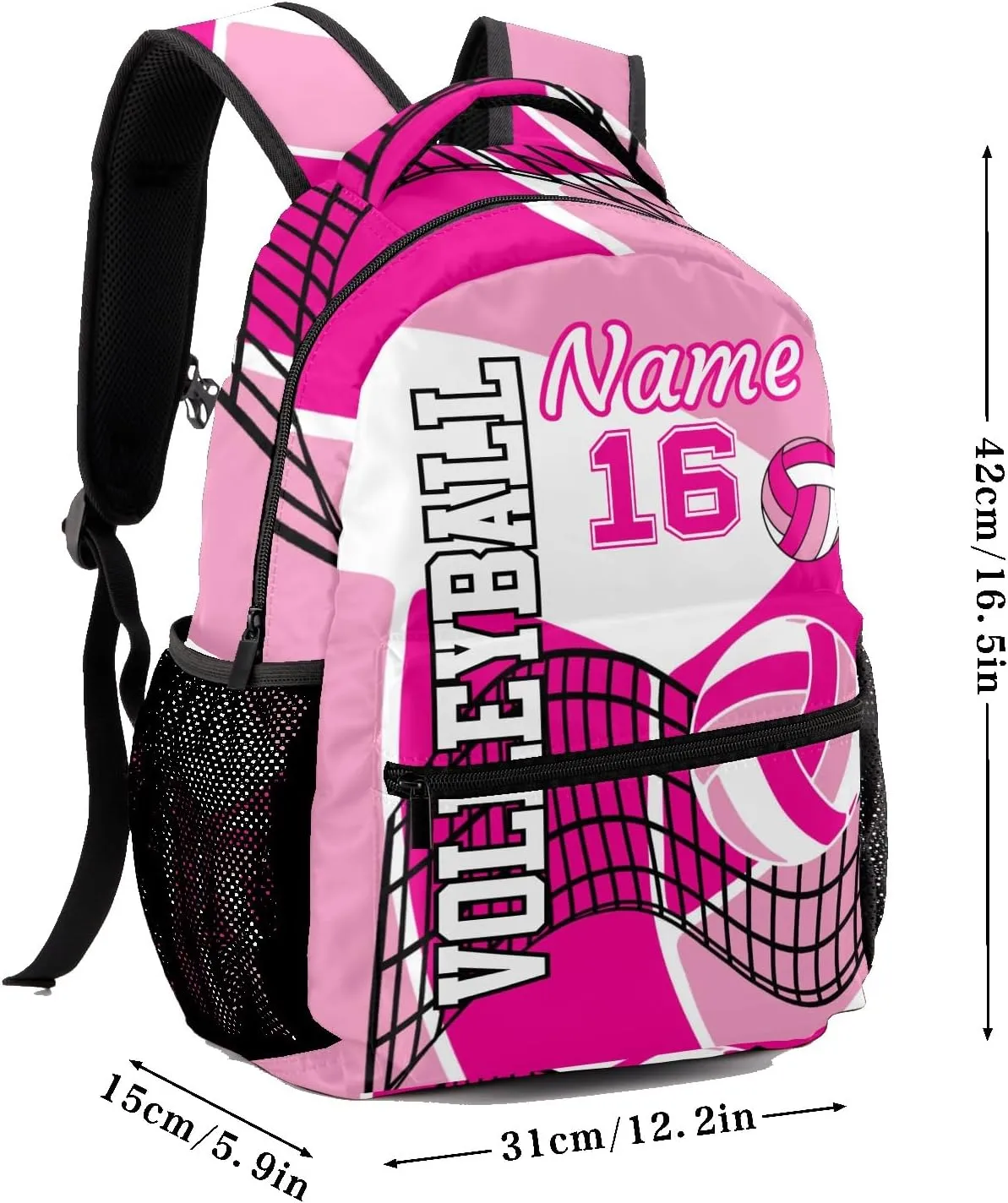 Customized Volleyball Pink Waterproof Backpack with Name for Hiking Camping Picnic