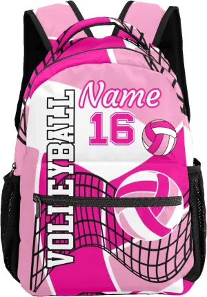 Customized Volleyball Pink Waterproof Backpack with Name for Hiking Camping Picnic