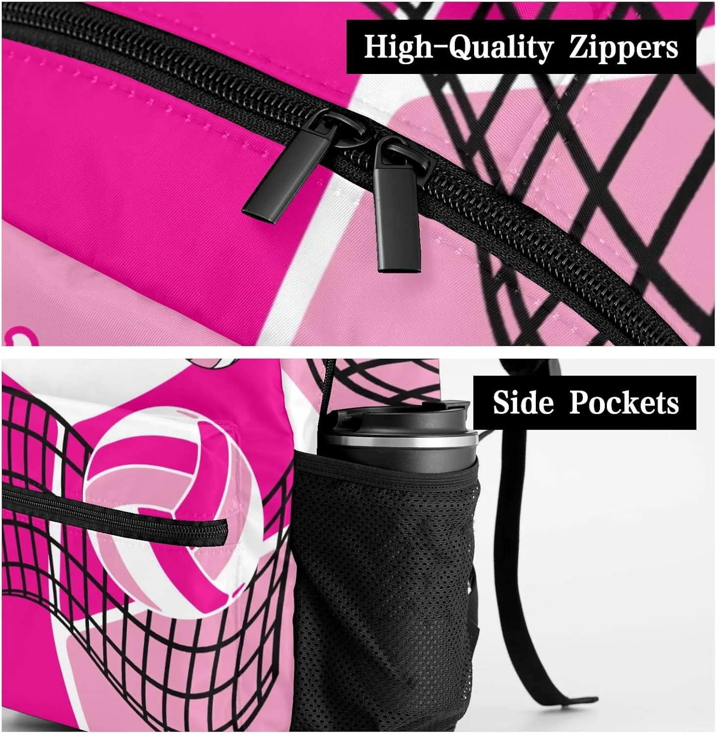 Customized Volleyball Pink Waterproof Backpack with Name for Hiking Camping Picnic