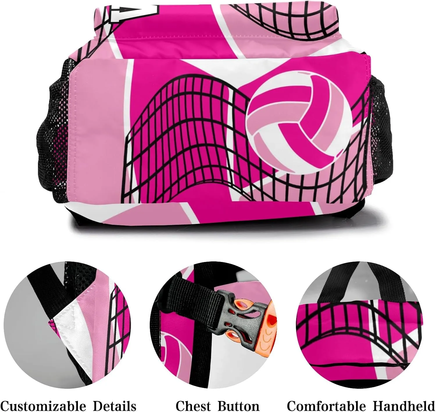 Customized Volleyball Pink Waterproof Backpack with Name for Hiking Camping Picnic