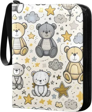 Cute Bears Card Binder 4 Pocket Trading Card Album Fits 400 Sports/Game Cards, PU Cover 3 Ring Card Collection with 50 Removable Sleeves