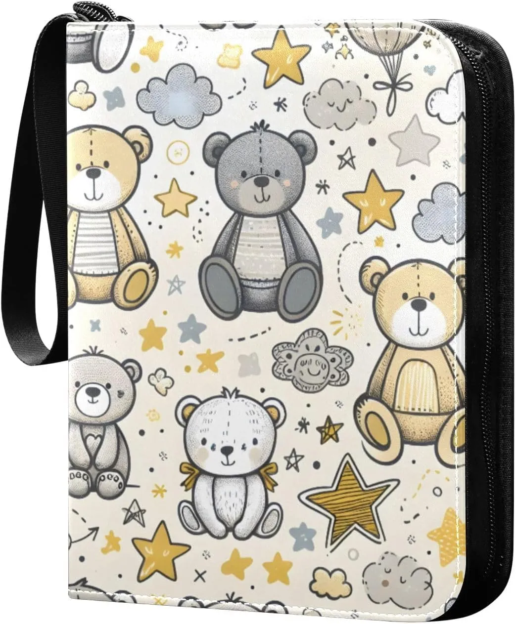 Cute Bears Card Binder 4 Pocket Trading Card Album Fits 400 Sports/Game Cards, PU Cover 3 Ring Card Collection with 50 Removable Sleeves