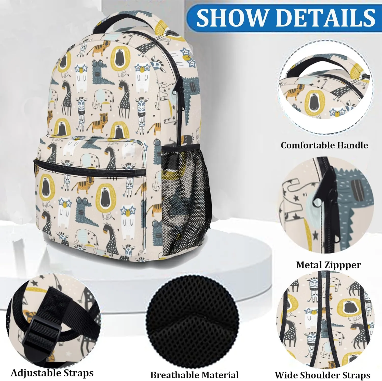 Cute Cartoon Animal Ergonomics Backpack Waterproof Lightweight Travel Bags Casual Daypacks 17 Inch