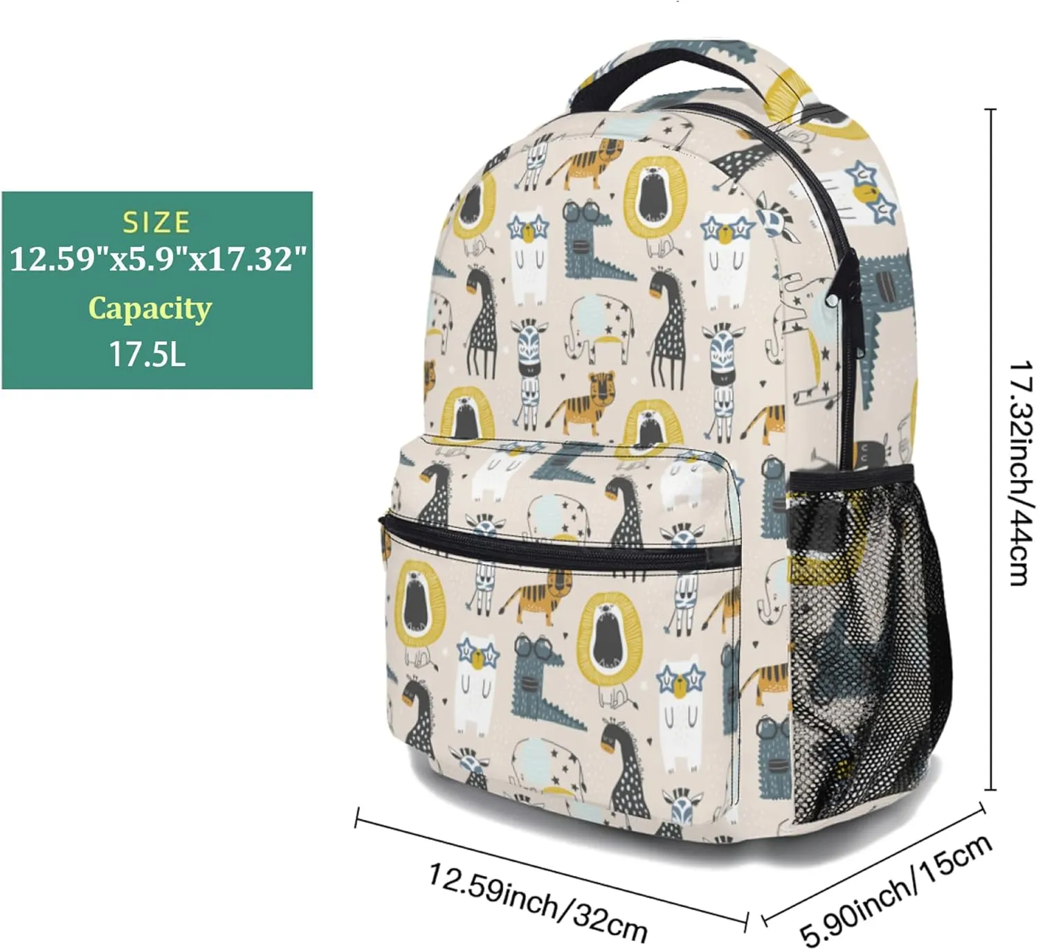 Cute Cartoon Animal Ergonomics Backpack Waterproof Lightweight Travel Bags Casual Daypacks 17 Inch