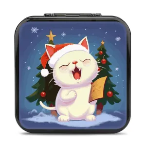 Cute Cat Sing Christmas Carols Switch Game Case Switch Game Holder Cartridge Case Storage 24 Games & 2 Micro Sd Card Slots, Travel Carry Cases, Portable Games Card Storage, Hard Shell, Buckle Closure
