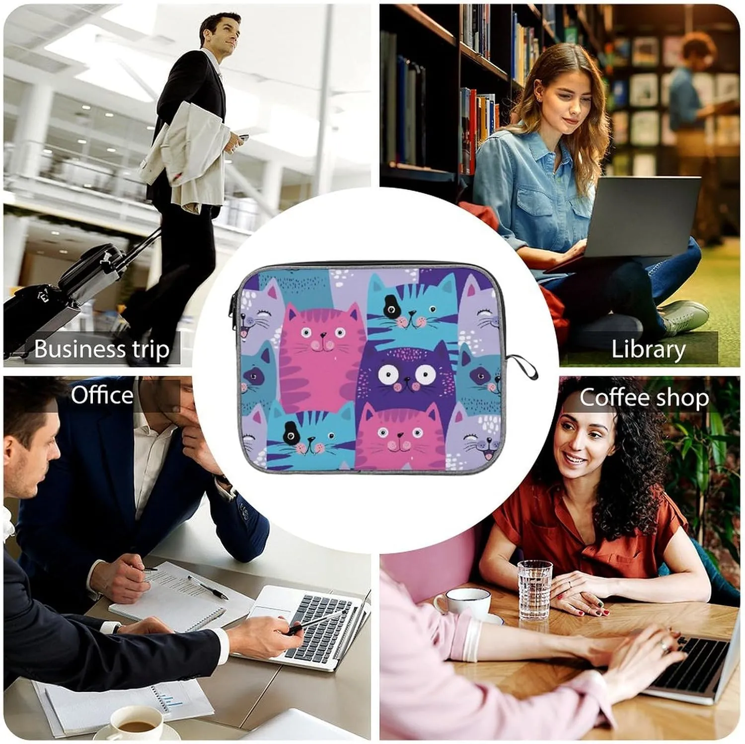 Cute Cats Head Large Capacity Portable Laptop Case Unisex