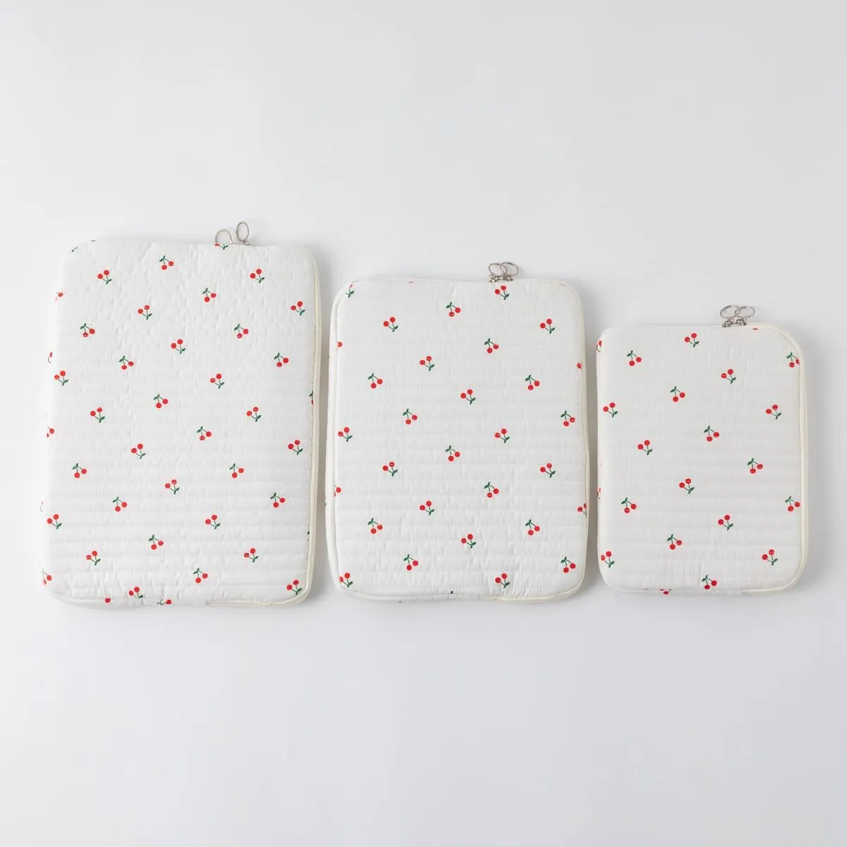 Cute Cherry Floral Laptop Sleeve Y2K Preppy Carrying Laptop Bag Cover Girly Coquette Puffy Quilted Tablet Liner Pouch (Cherry,13 inch)