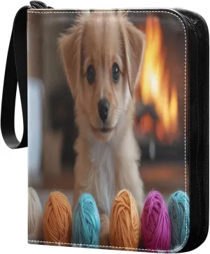 Cute Dog Colorful Yarn Balls Cards Binder 4 Pocket Fits 400 Cards with 50 Removable Sleevesves, Trading Card Collector Zipper Album Holder Portable Card Games Display Storage Cases