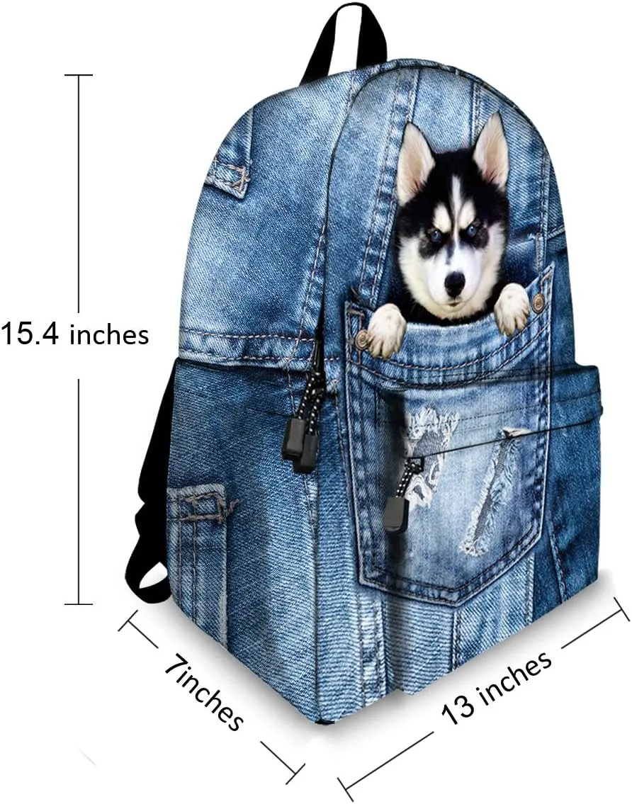 Cute Dogs Backpack for Teen Girls Boys,Canvas Dogs Animals BookBags for School (Husky)