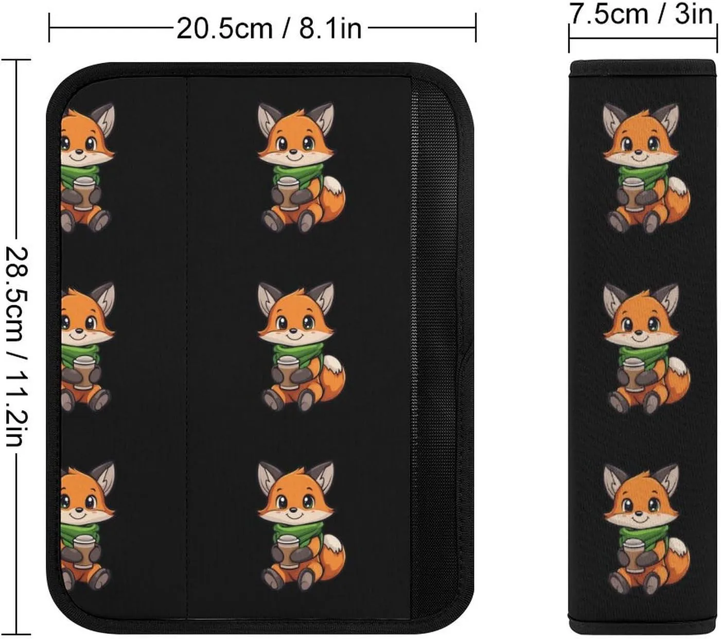 Cute Fox Drinking Coffee Fashion Car Seat Belt Cover Pad for Shoulder Bag Camera Soft Comfort Accessories 1PCS