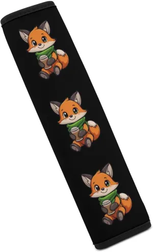 Cute Fox Drinking Coffee Fashion Car Seat Belt Cover Pad for Shoulder Bag Camera Soft Comfort Accessories 1PCS