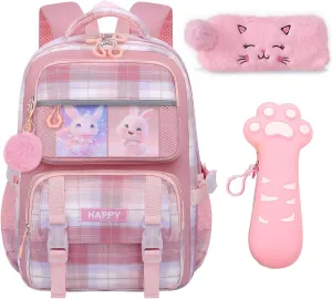 Cute Girls Backpack, Cartoon Kids School Bag 16.5 Inch Laptop Backpack with 2 Pencil Cases (Pink)