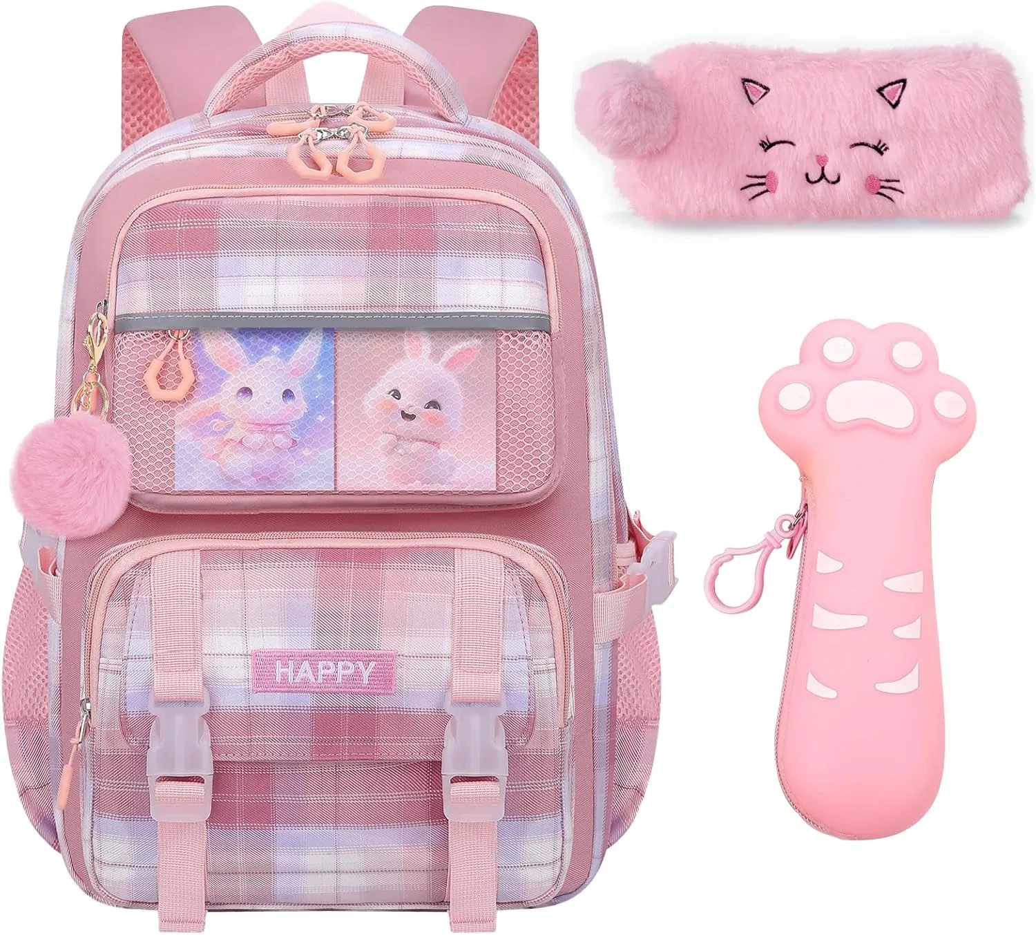 Cute Girls Backpack, Cartoon Kids School Bag 16.5 Inch Laptop Backpack with 2 Pencil Cases (Pink)