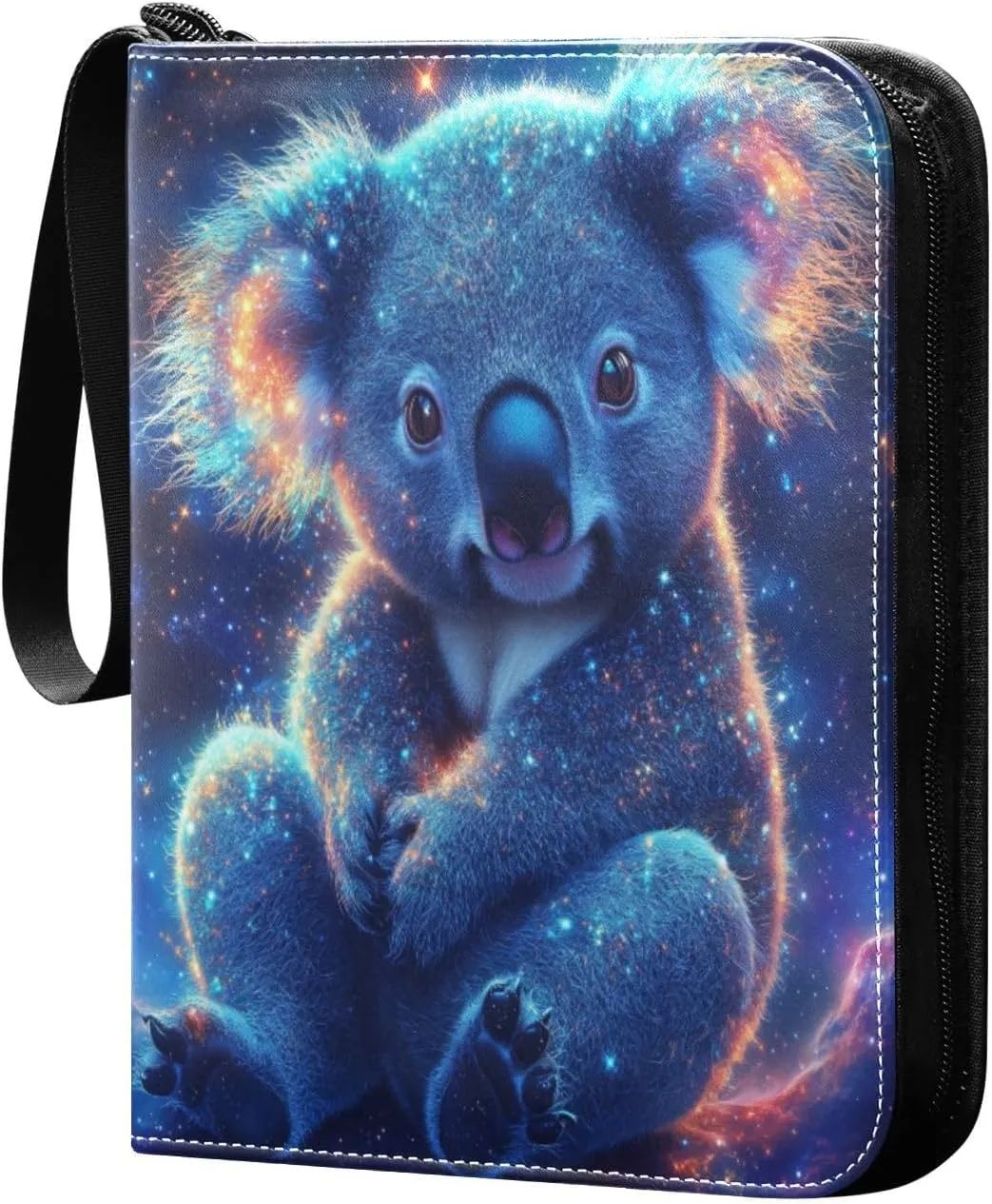 Cute Koala Colorful Stardust Cards Binder 4 Pocket Fits 400 Cards with 50 Removable Sleevesves, Trading Card Collector Zipper Album Holder Portable Card Games Display Storage Cases