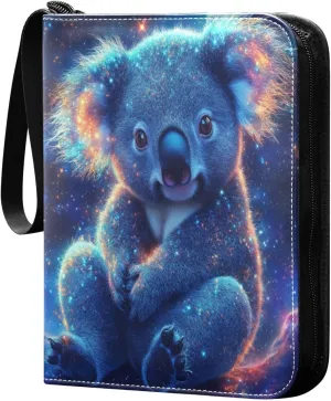 Cute Koala Colorful Stardust Cards Binder 4 Pocket Fits 400 Cards with 50 Removable Sleevesves, Trading Card Collector Zipper Album Holder Portable Card Games Display Storage Cases