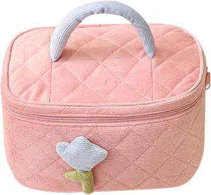 Cute Makeup Bag for Teens Luxurious Corduroy Cosmetic Case Ample Storage for Makeup Skincare Portable Design for Girls Travel-friendly Organizer