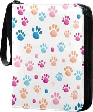 Cute Paws Colorful Card Binder 4 Pocket Trading Card Album Fits 400 Sports/Game Cards, PU Cover 3 Ring Card Collection with 50 Removable Sleeves