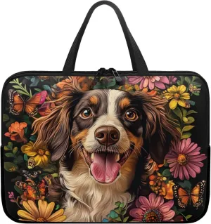 Cute Puppy Laptop Bag with Handle for Women Flower Lightweight Computer Bag for Teens Portable Computer Bag Premium Laptop Briefcase 17 Inch Tech Organizer Handbag