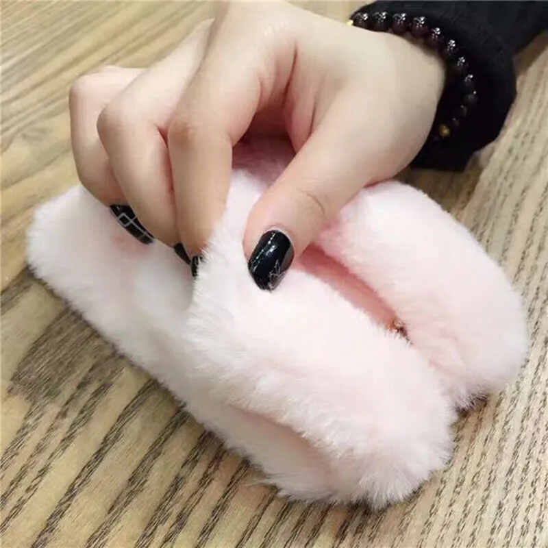 Cute Rabbit Soft Plush Phone Case for iPhone dark gray