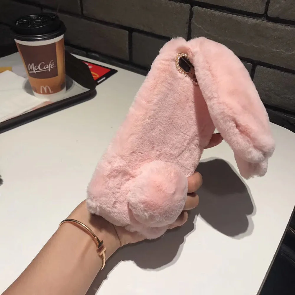 Cute Rabbit Soft Plush Phone Case for iPhone dark gray