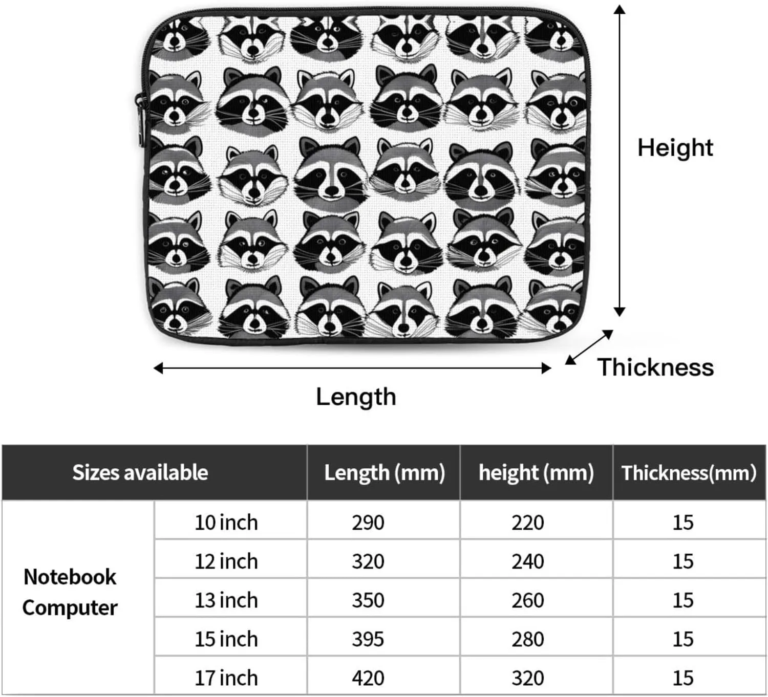 Cute Raccoon Pattern Shockproof Portable Laptop 17 inch Sleeve Bag for Men and Women - Ideal for Business Travel, School, and Daily Use