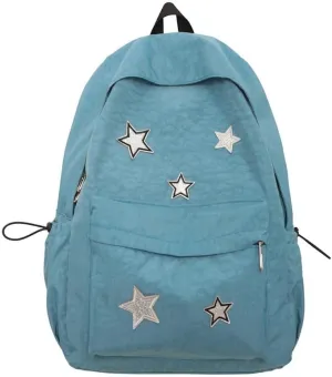 Cute Y2K Aesthetic Backpack Stars Pattern Preppy Backpack Laptop Backpack Back to College Supplies (Blue,One Size)