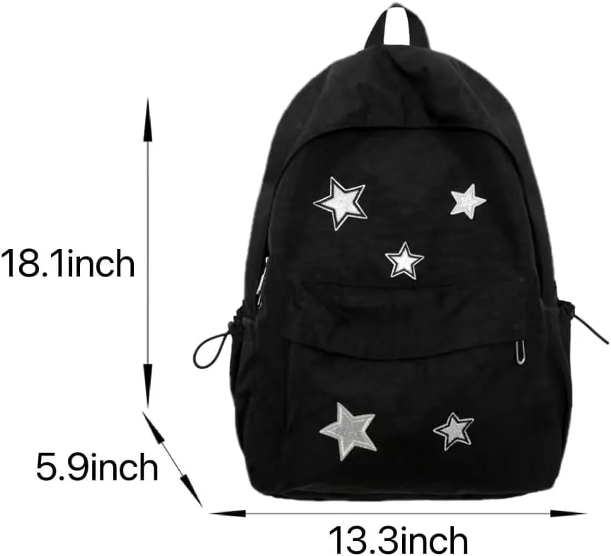 Cute Y2K Aesthetic Backpack Stars Pattern Preppy Backpack Laptop Backpack Back to College Supplies (Pink,One Size)