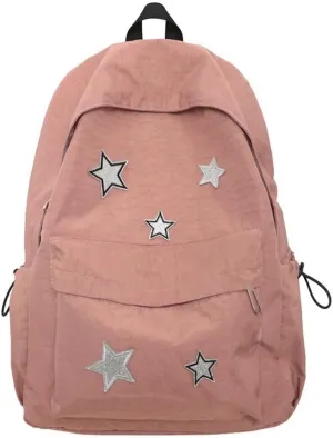 Cute Y2K Aesthetic Backpack Stars Pattern Preppy Backpack Laptop Backpack Back to College Supplies (Pink,One Size)