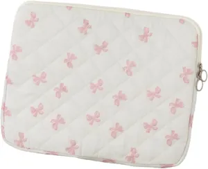 Cutecore Bow Puffy Quilted Laptop Sleeve Y2K Preppy Tablet Protective Case Girly Coquette Aesthetic Notebook Pouch (Pink,15 inch)