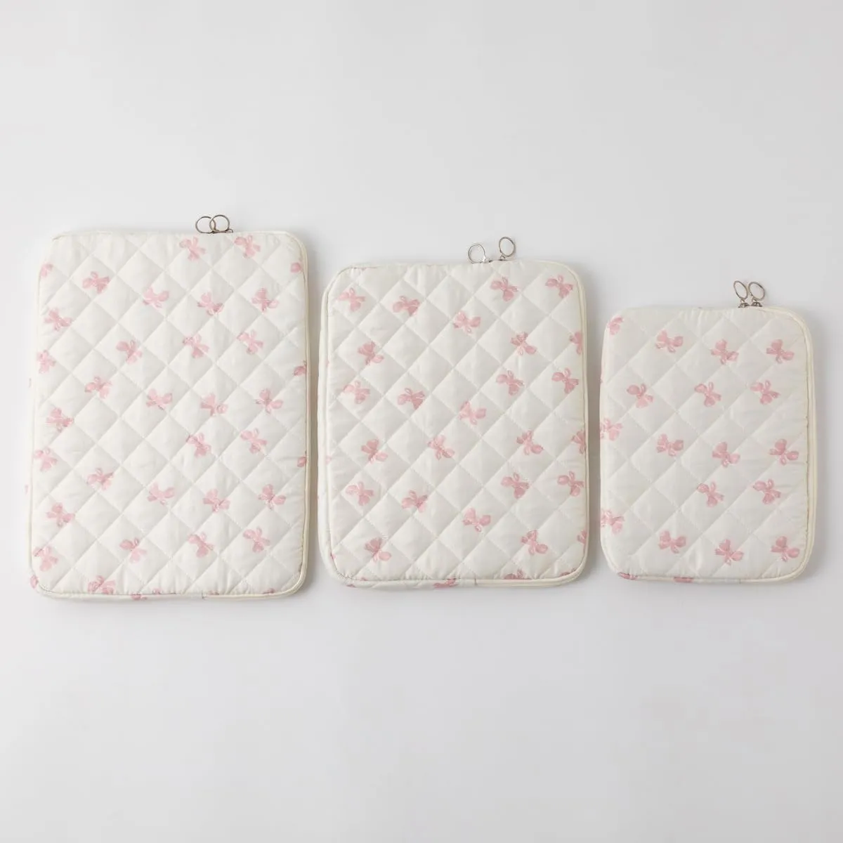 Cutecore Bow Puffy Quilted Laptop Sleeve Y2K Preppy Tablet Protective Case Girly Coquette Aesthetic Notebook Pouch (Pink,15 inch)