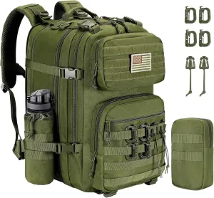 CVLIFE 60L-50L Large Tactical Backpack for Men, 900D Heavy Duty Bug out Bag, Expandable Molle Military Backpack, Army 3 Day Assault Pack Rucking Bag for Hunting, Hiking, Camping, Green
