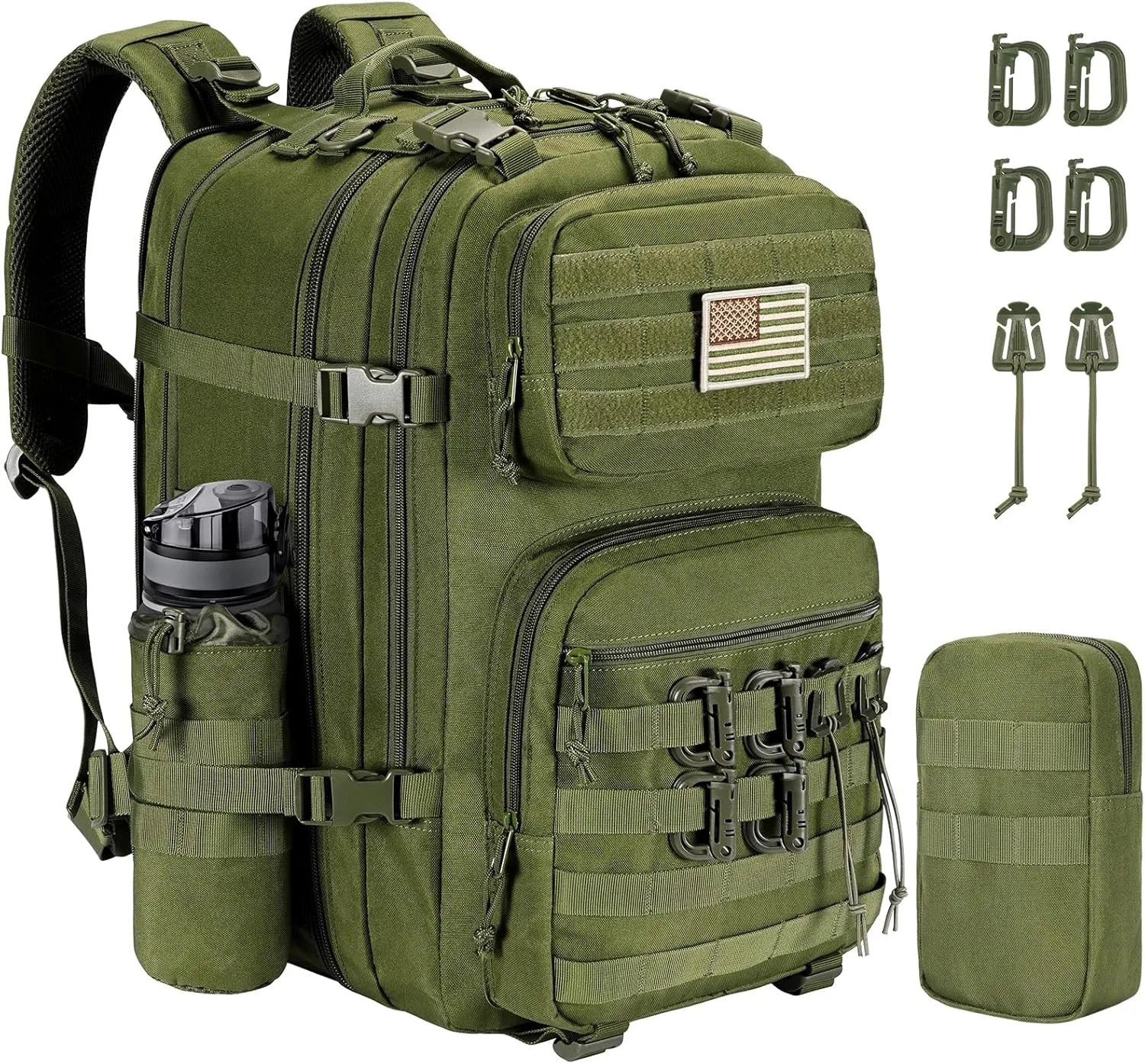 CVLIFE 60L-50L Large Tactical Backpack for Men, 900D Heavy Duty Bug out Bag, Expandable Molle Military Backpack, Army 3 Day Assault Pack Rucking Bag for Hunting, Hiking, Camping, Green