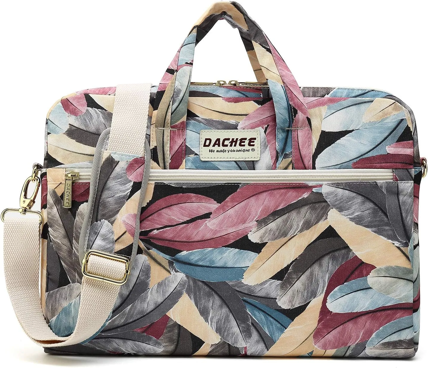 DACHEE Colorful Feather Pattern 15 inch Waterproof Laptop Shoulder Messenger Bag for 14 Inch to15.6 inch Laptop 15 laptop Case