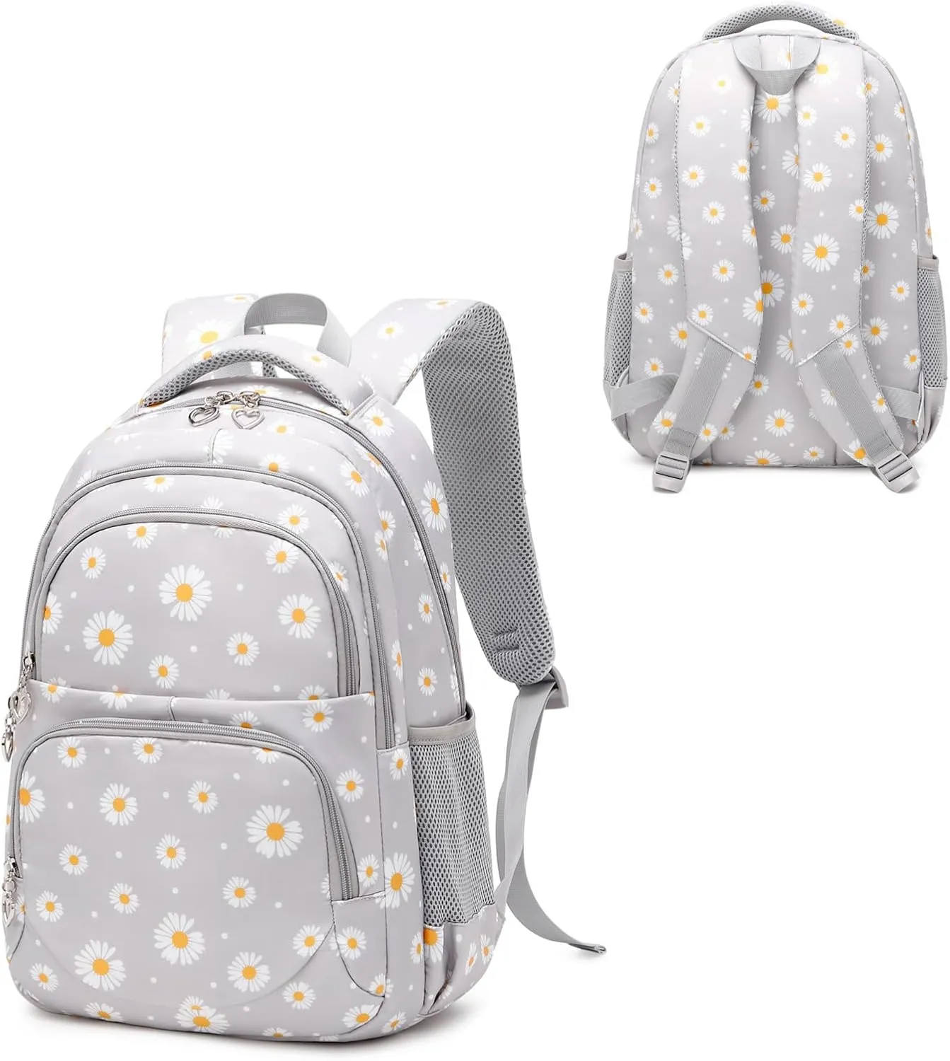 Daisy Printed Backpack for Girl Kid 3pcs Set Bookbag with Lunch Box Daypack, Elementary School bag for Teen Girls