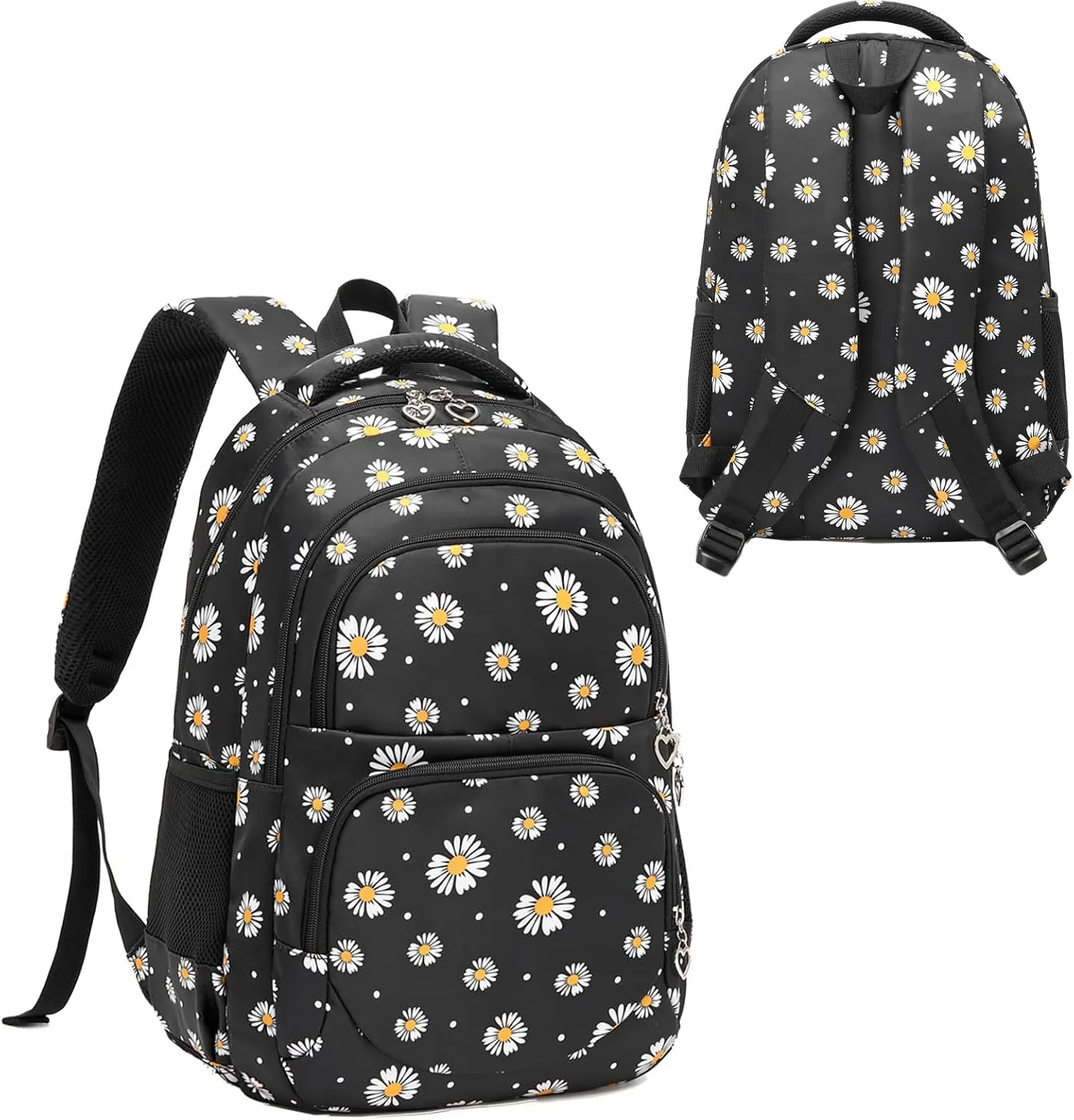 Daisy Printed Backpack for Girl Kid 3pcs Set Bookbag with Lunch Box Daypack, Elementary School bag for Teen Girls