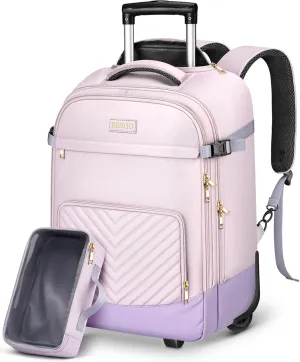 DEEGO Rolling Backpack for Women, 17.3 inch Travel Laptop Backpack with wheels for Business Commute, Water Resistant 40L Large Capacity Roller Carry-on Luggage With Toiletry Bag, Suitcase for Adults