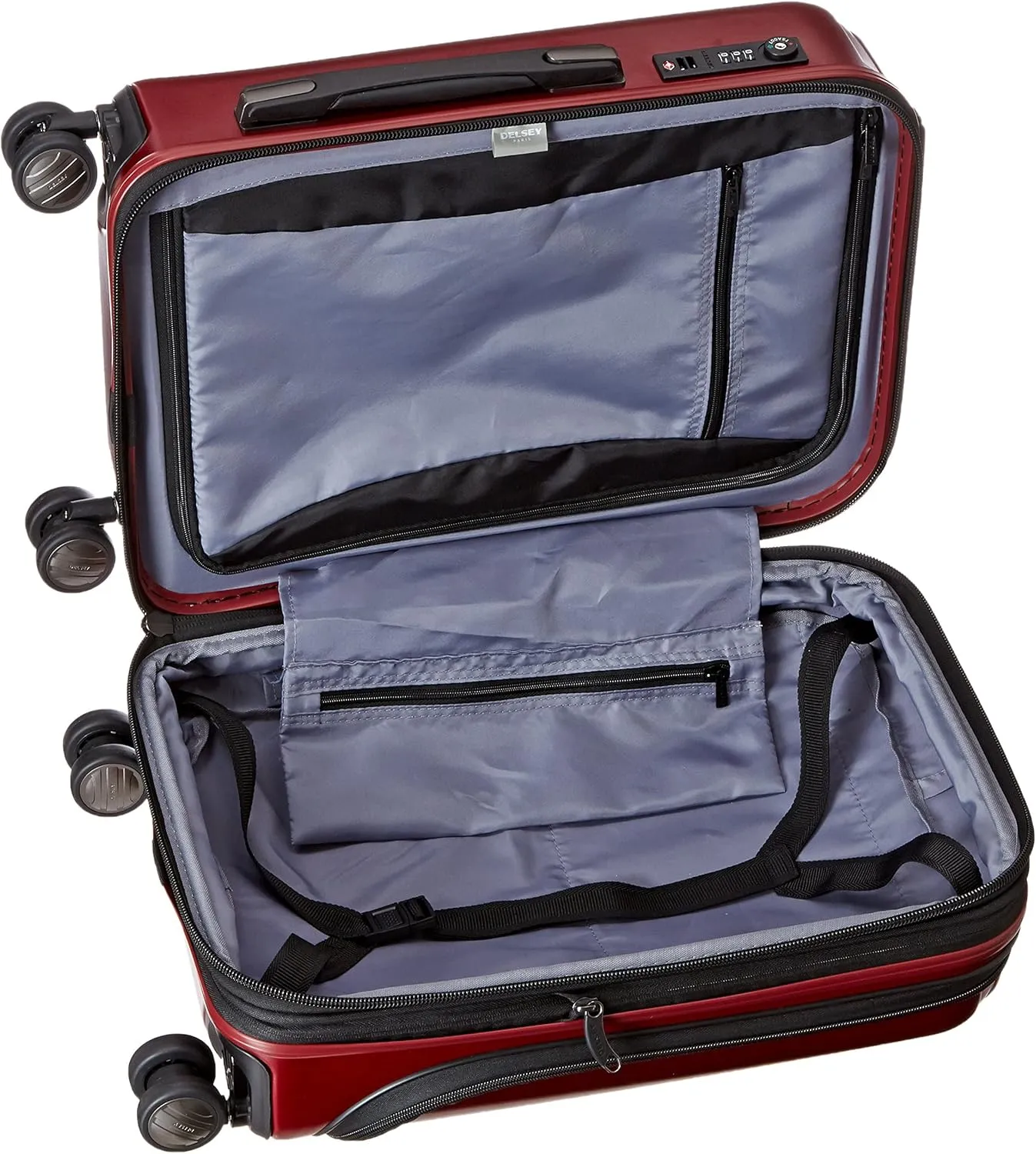 DELSEY PARIS Titanium Hardside Expandable Luggage with Spinner Wheels Carry-On Luggage, Black Cherry Red, Carry-On 19 Inch