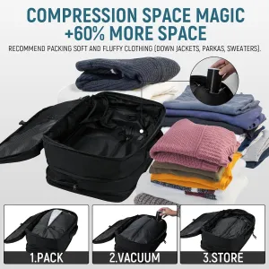 Dinictis Airback Backpack Expandable to 60L with Pump,Water Resistant Travel Backpack with Vacuum Compression System- Black