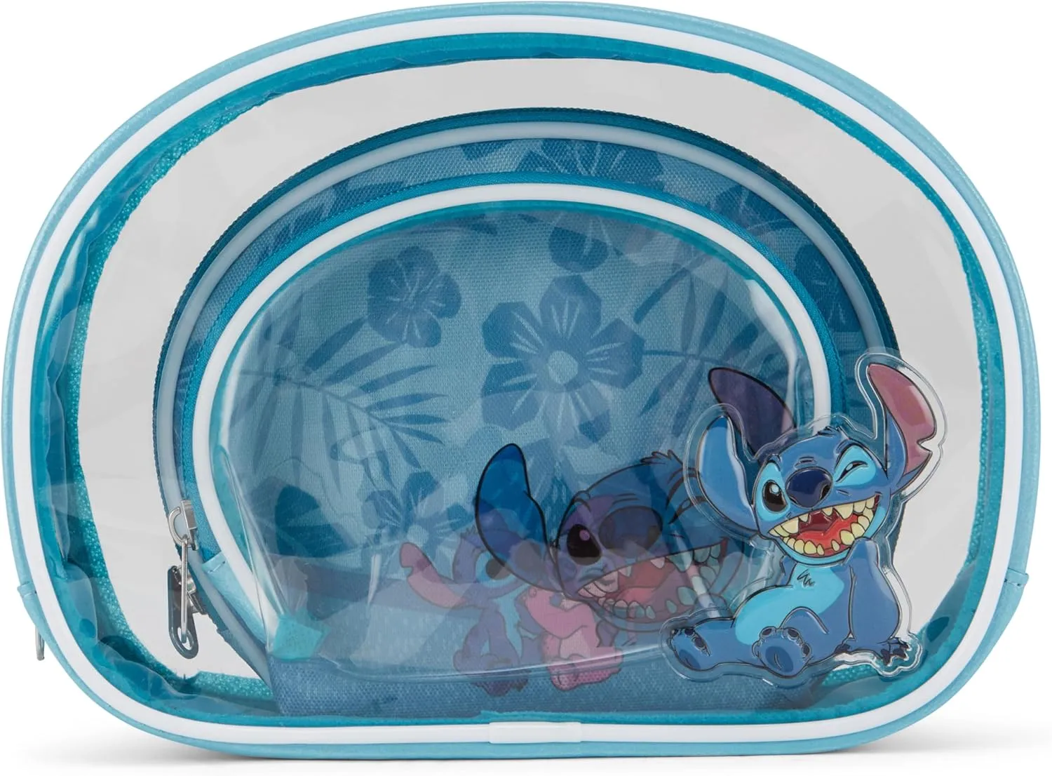 Disney Lilo and Stitch Cosmetic Case Set - Girls, Boys, Teens, Adults - Officially Licensed Lilo and Stitch Travel Cosmetic Case 3 Piece Set (Clear)