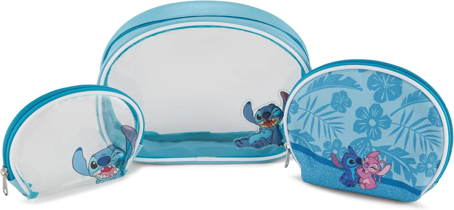 Disney Lilo and Stitch Cosmetic Case Set - Girls, Boys, Teens, Adults - Officially Licensed Lilo and Stitch Travel Cosmetic Case 3 Piece Set (Clear)