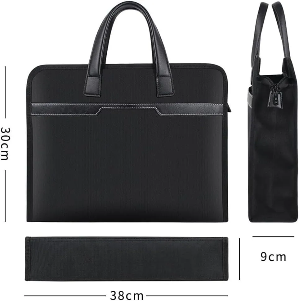 Document Bag Black Handbag Casual Canvas Business Briefcase Large Capacity File Handbag Waterproof Thickened