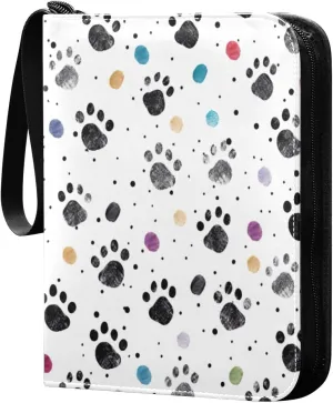 Dog Paw Colorful Card Binder 4 Pocket Trading Card Album Fits 400 Sports/Game Cards, PU Cover 3 Ring Card Collection with 50 Removable Sleeves